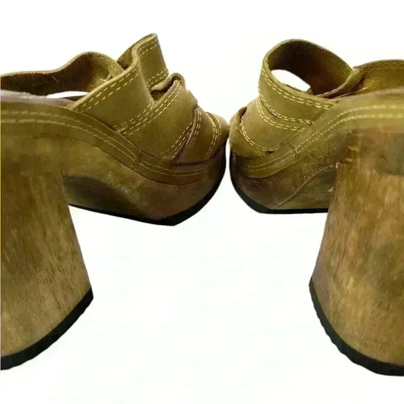 Vintage Candies Platform Sandals Sz 8.5 Brown Leather & Wood Heel Y2k Boho 90s - Picture 5 of 8